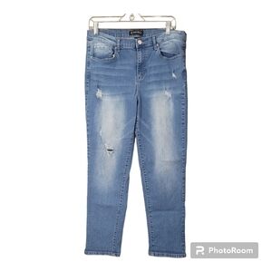 Nanette Lepore Belle high rise slim straight light was distressed denim jeans 12